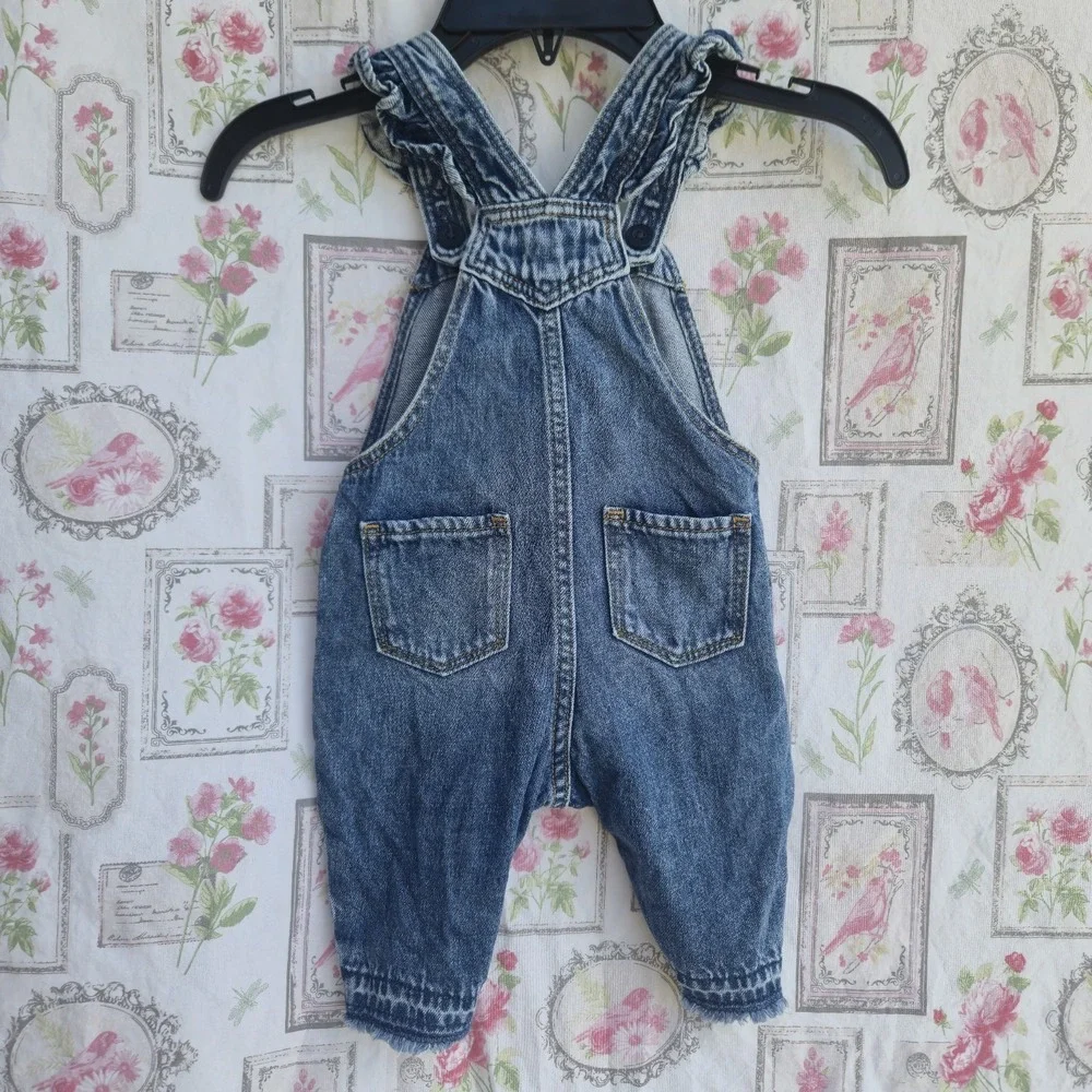 Gap X Disney Minnie Mouse Denim Overalls Girls Sz 6-12 Months Ruffle Embroidered